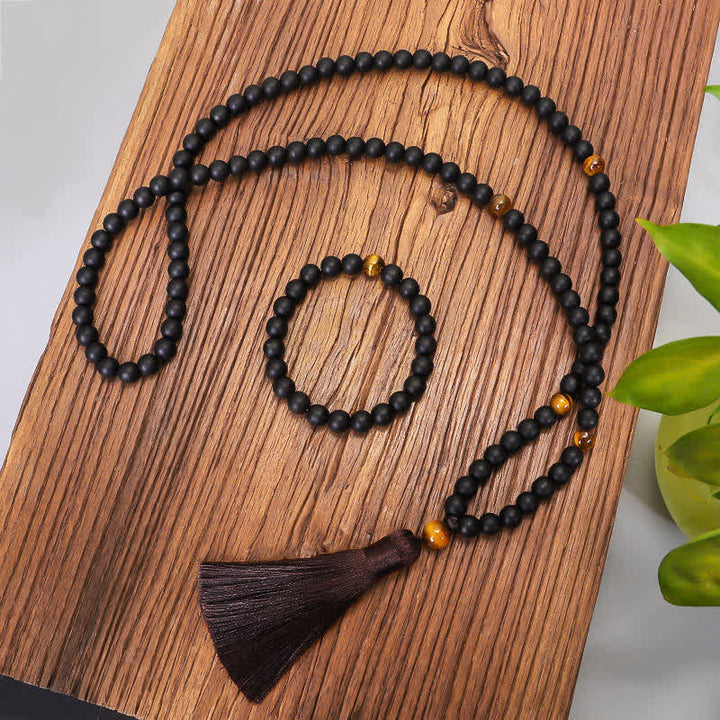 Buddha Stones 108 Mala Koraliki Mrożone Kamień Tygrysie Oko Równowaga Bransoletka Naszyjnik Wisiorek