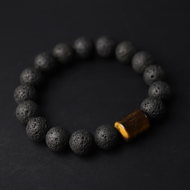 Buddha Stones, kamień lawowy, drewno hebanowe, bransoletka lecznicza z tygrysim okiem