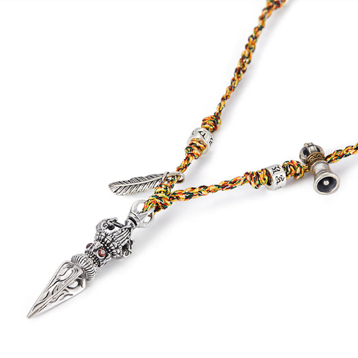 Buddha Stones Tybetańskie Ręcznie Robione 925 Srebro Dorje Vajra Om Mani Padme Hum Pióro Siła Naszyjnik Wisiorek - image 7