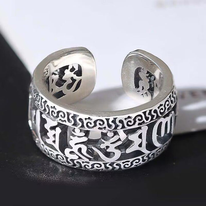 Buddha Stones Vintage Tybet Om Mani Padme Hum Rzeźbiony Pusty Projekt Pierścienia Czystości