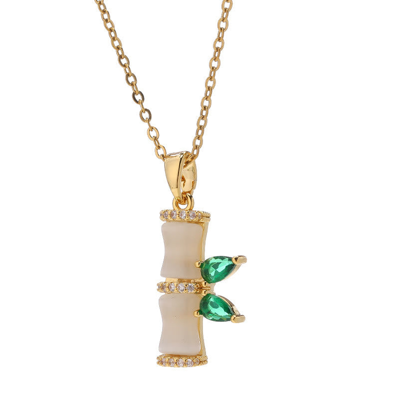 Buddha Stones 18K pozłacane chalcedonem bambusowymi cyrkoniami naszyjnik harmonijny wisiorek