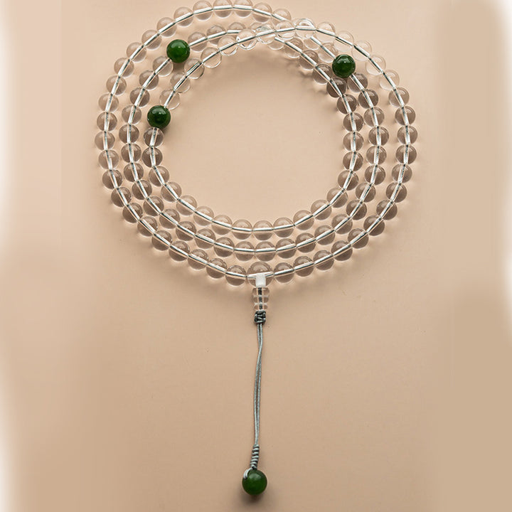 Buddha Stones 108 Koraliki Biały Kryształ Jade Medytacyjna Bransoletka Mala