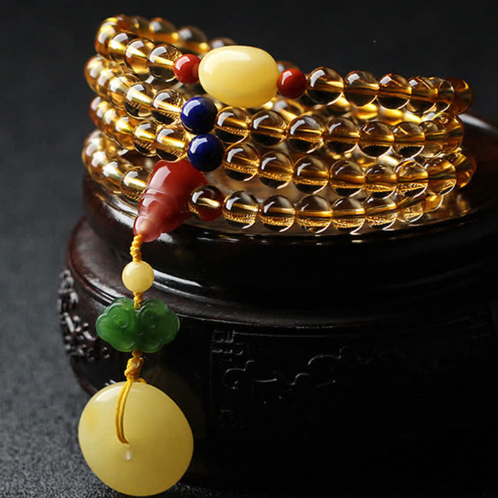 108 Mala Beads Naturalny Cytryn Bursztyn Peace Buckle Czerwony Agat PiXiu Ochrona Bransoletka Charm