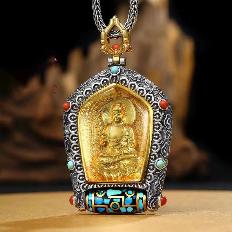 Tybetański chiński zodiak natalny budda thangka dobrobyt obrotowy naszyjnik z koralików dzi wisior - image 1