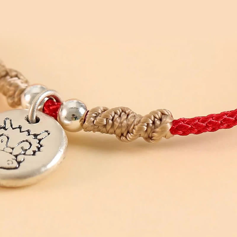Buddha Stones Ręcznie robione 999 Srebro Sterling Rok Smoka Uroczy Chiński Zodiak Szczęście Pleciona Bransoletka