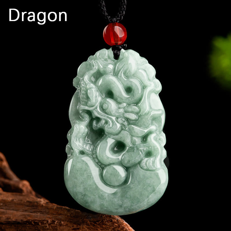 Buddha Stones Naturalny Zielony Jadeit 12 Chiński Zodiak Szczęście Dobrobyt Naszyjnik Wisiorek - Smok - image 0