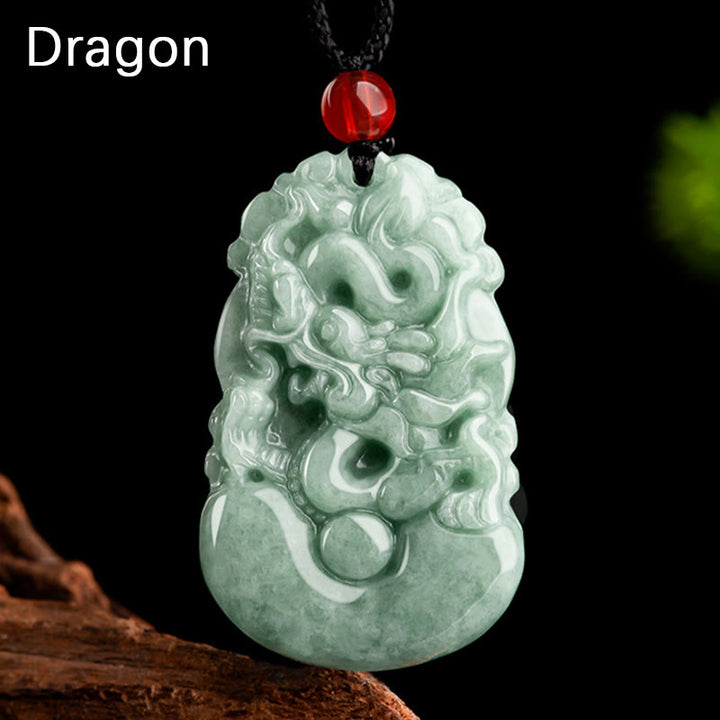 Buddha Stones Naturalny Zielony Jadeit 12 Chiński Zodiak Szczęście Dobrobyt Naszyjnik Wisiorek - Smok - image 0