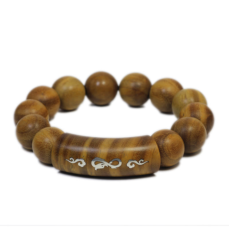 Buddha Stones 999 Srebro Sterlingowe Zielone Drzewo Sandałowe Om Mani Padme Hum Smok Feniks Dharmachakra Intarsjowana Bransoletka Pokoju