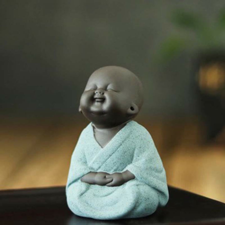 Buddha Stones Zawsze Uśmiechnięty Śmiejący się Budda Bogactwo Szczęście Fioletowa Glina Dekoracja Statuy Maitreya - Siedzący Zielony Mały Mnich - image 17
