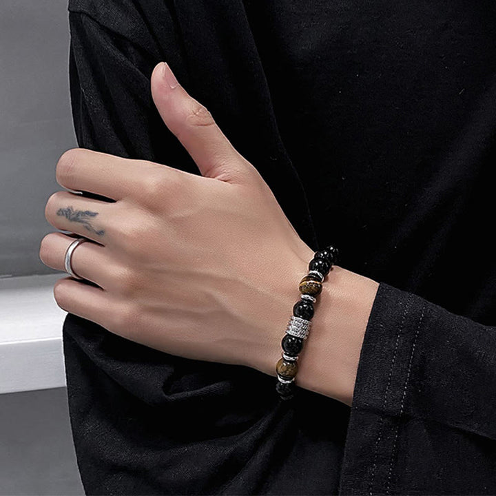 Bransoletka Buddha Stones Natural Black Obsidian Tiger Eye Strength Fulfillment