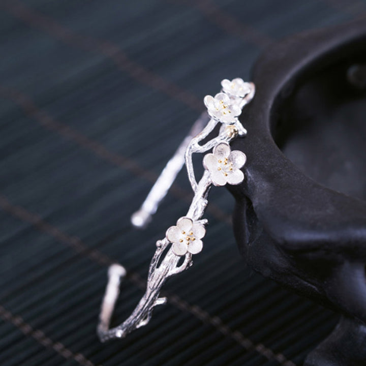 Bransoletka Buddha Stones 925 Sterling Silver Plum Flower Blessing z regulacją