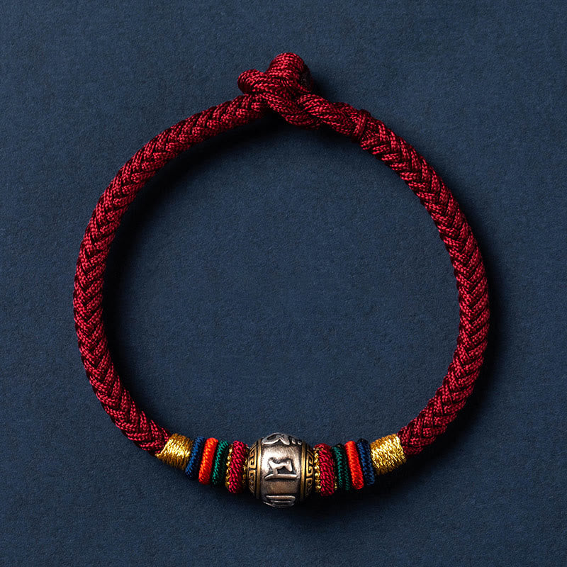 Buddha Stones 925 Srebro Sterlingowe Tybet Ręcznie Robione Om Mani Padme Hum Ochrona Szczęścia Bransoletka King Kong Knot Braided