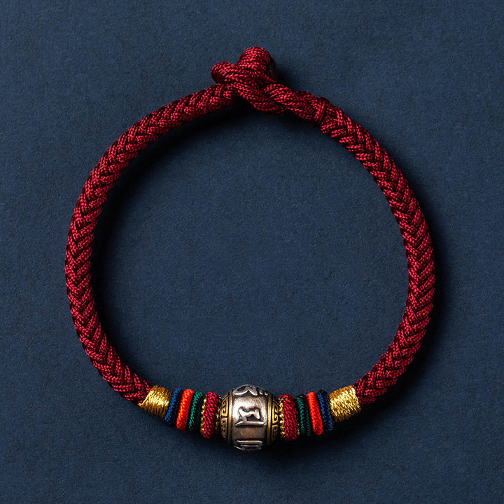 Buddha Stones 925 Srebro Sterlingowe Tybet Ręcznie Robione Om Mani Padme Hum Ochrona Szczęścia Bransoletka King Kong Knot Braided
