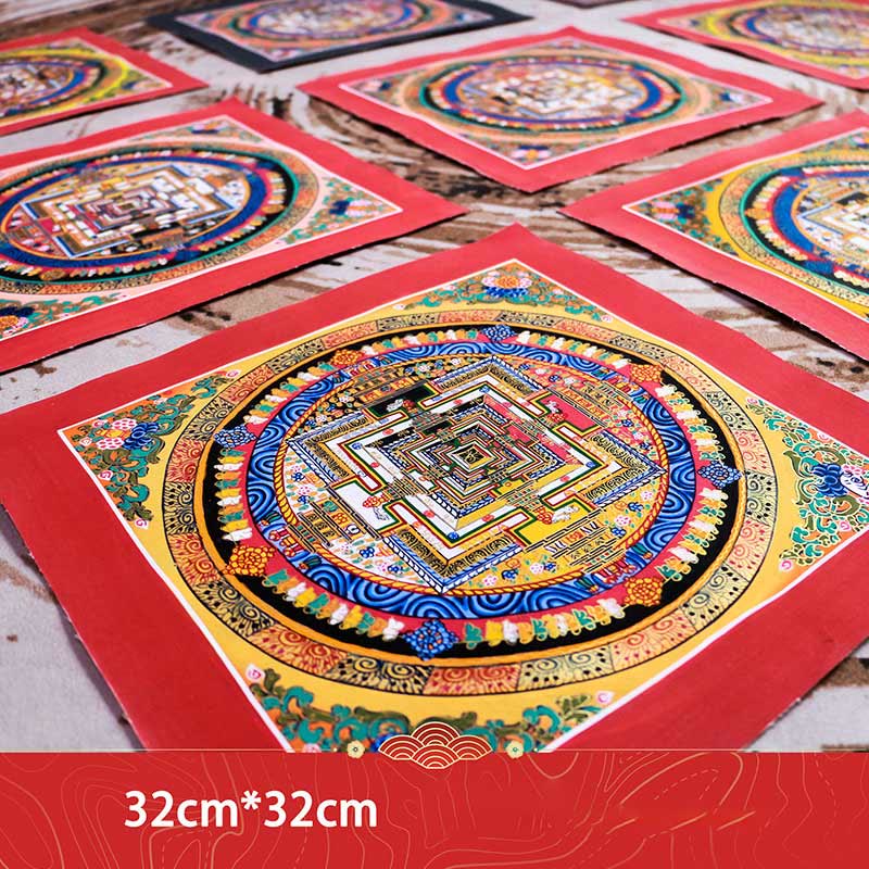 Tybetański ręcznie malowany obraz Thangka Mandala w pudełku z losowym wzorem kolorystycznym