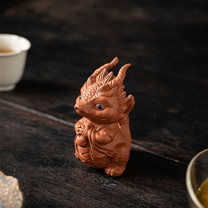 Buddha Stones Szczęście Smok Bogactwo Herbata Zwierzę Fioletowa Glina Figurka Dekoracja - image 8
