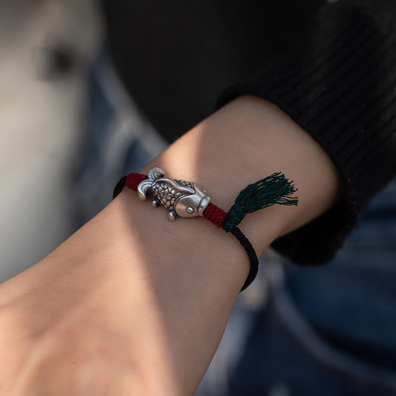 Bransoletka pleciona z Buddha Stones 925 ze srebra próby 925 z motywem ryby Koi