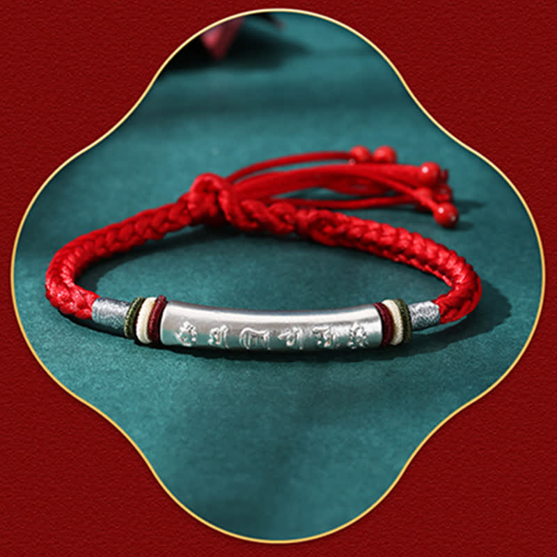 Buddha Stones 999 Srebro Sterling Om Mani Padme Hum Ochrona Siła Bransoletka Sznurkowa