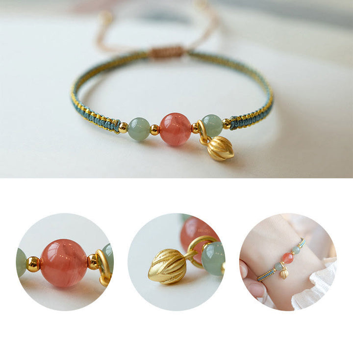 Bransoletka z sznurka Buddha Stones Red Agate Jade Lotus Confidence Calm