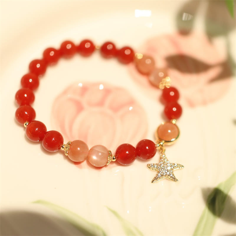 Bransoletka Sun Stone Peach Moonstone Red Agat Crystal Star Wealth