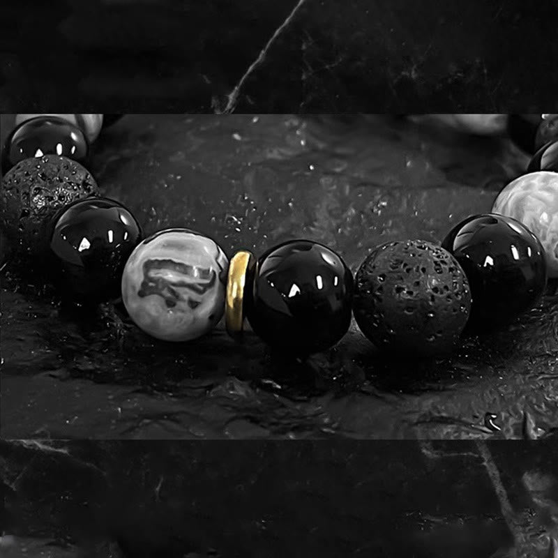 Bransoletka z Buddha Stones Czarny obsydian Kamień lawowy Yin Yang Siła
