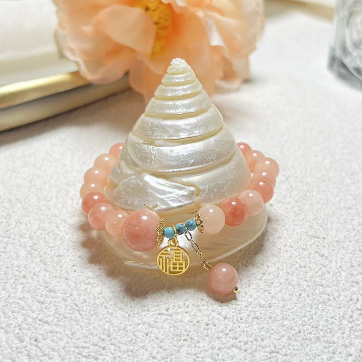 Buddha Stones Naturalny Pomarańczowy Kamień Turkusowy Fu Charakter Charm Bransoletka Szczęście Fortuna