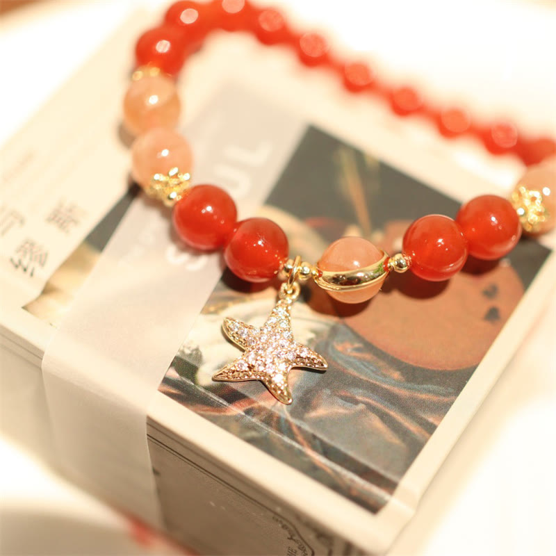 Bransoletka Sun Stone Peach Moonstone Red Agat Crystal Star Wealth