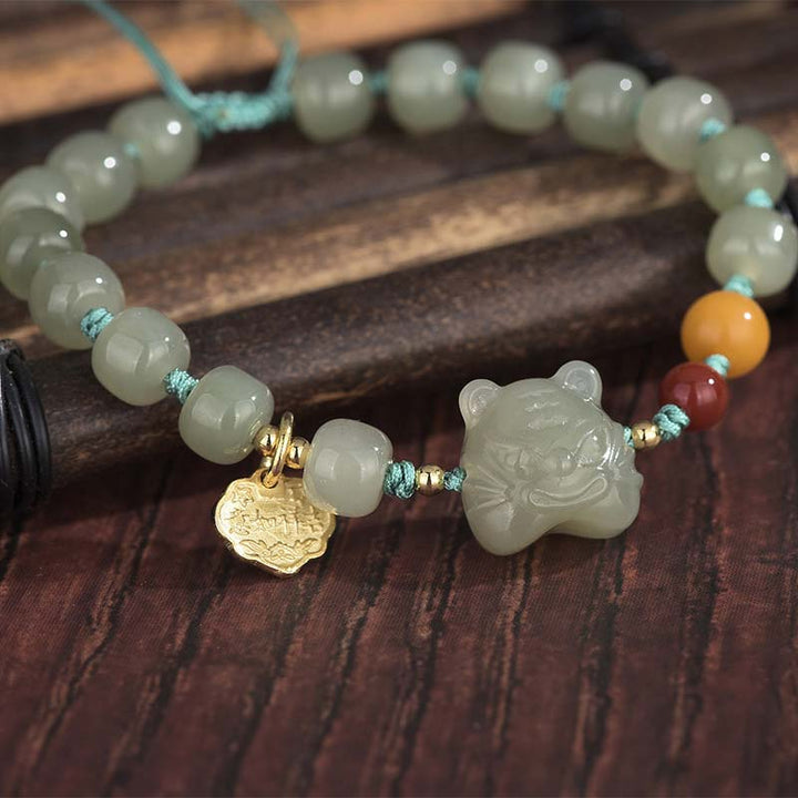 Bransoletka z chińskiego zodiaku z jadeitu i sznurka błogosławieństwa