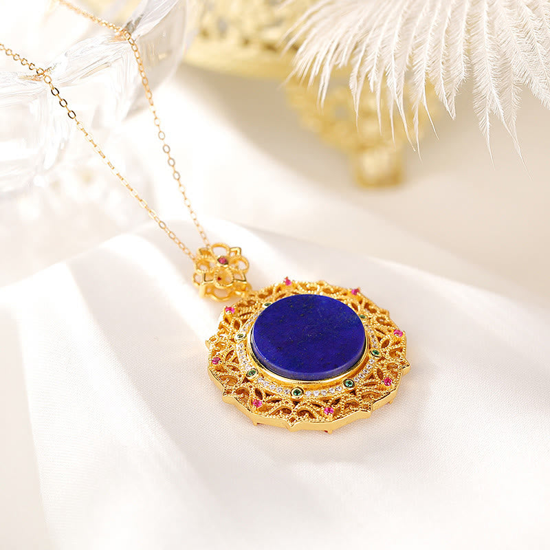 Naszyjnik z Buddha Stones ze srebra próby 925, złoconego lazurytu i pozytywnego lapis lazuli - image 1