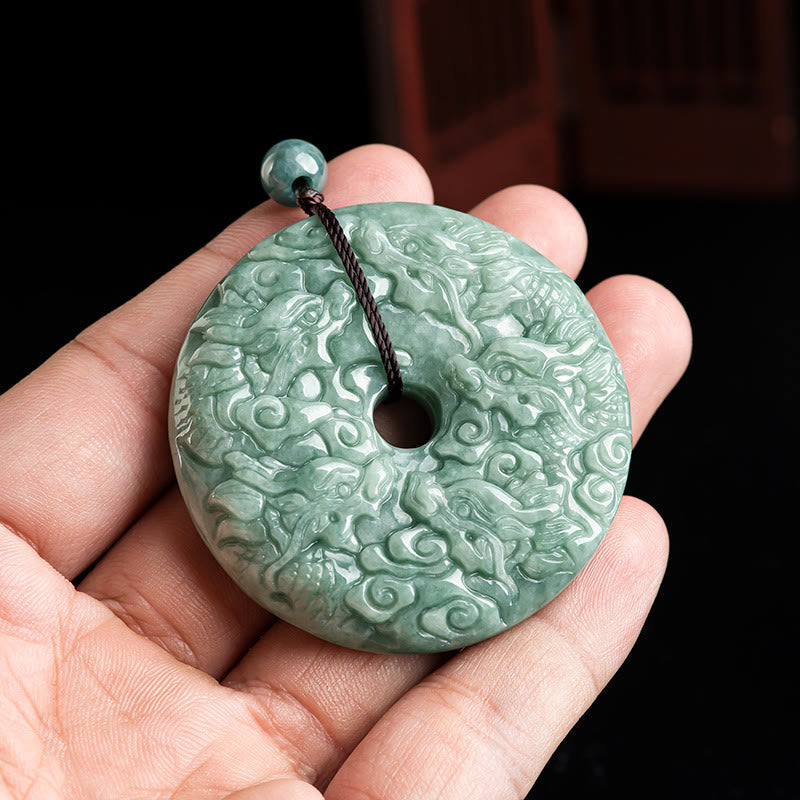Buddha Stones Rok Smoka Naturalny Jadeit Dziewięć Smoków Klamra Pokoju Ochrona Naszyjnik Wisiorek