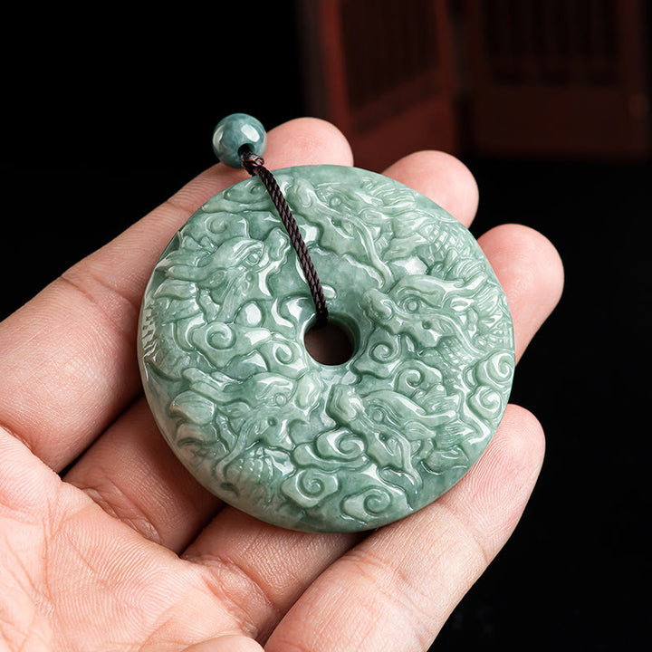 Buddha Stones Rok Smoka Naturalny Jadeit Dziewięć Smoków Klamra Pokoju Ochrona Naszyjnik Wisiorek
