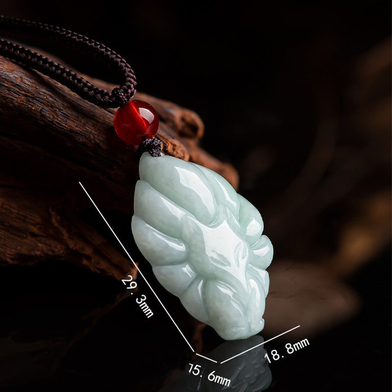 Buddha Stones Naturalny Jade Dziewięcioogonowy Lis Szczęście Dobrobyt Naszyjnik Wisiorek