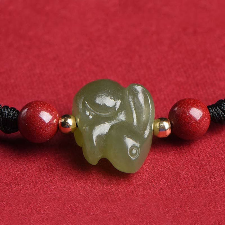 Bransoletka z koralików z jadeitu i obfitości z roku Królika Hetian Jade Bunny Cinnabar