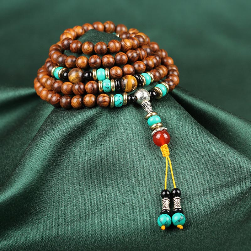 Buddha Stones 108 Koralików Palisander Tygrysie Oko Mala Bransoletka Lecznicza