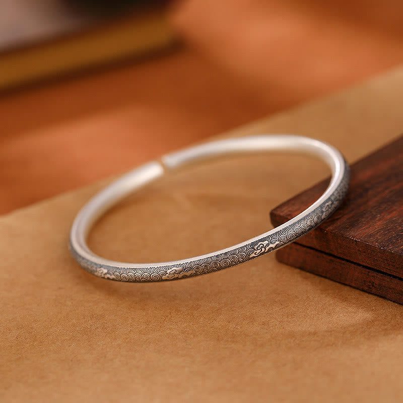 Buddha Stones Vintage 999 Srebro Sterlingowe Pomyślny Projekt Chmur Bransoletka Szczęścia Bangle - image 1