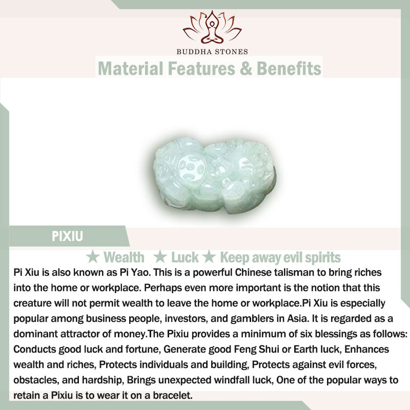 Buddha Stones Fengshui Bogactwo Dobrobyt Jadeit PiXiu Szczęście Bransoletka
