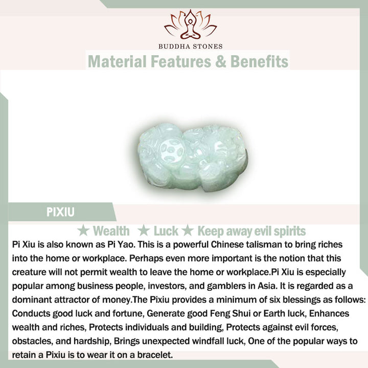 Buddha Stones Fengshui Bogactwo Dobrobyt Jadeit PiXiu Szczęście Bransoletka