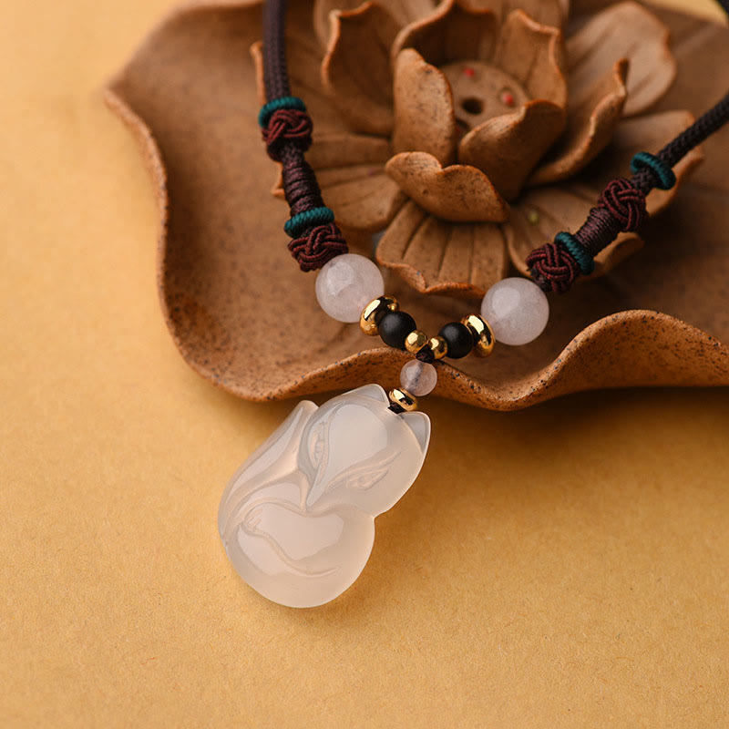 Buddha Stones Chalcedon Lis Różowy Kryształ Koralik Harmonia Naszyjnik Wisiorek