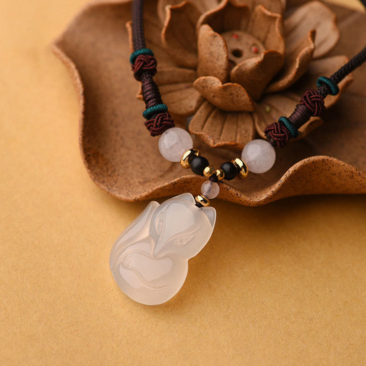 Buddha Stones Chalcedon Lis Różowy Kryształ Koralik Harmonia Naszyjnik Wisiorek