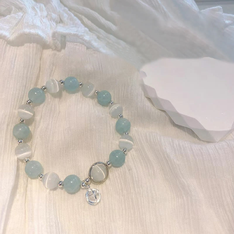 Bransoletka z zawieszkami Buddha Stones 925 ze srebra próby 925 z motywem kociego oka i akwamarynu