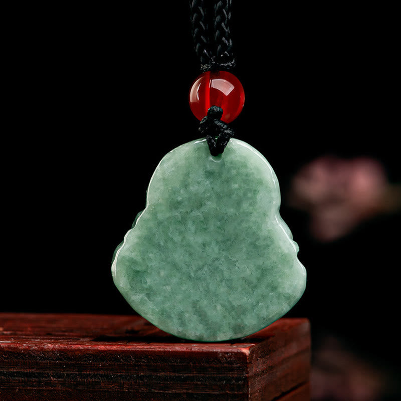 Buddha Stones Naturalny Zielony Jadeit Śmiejący Się Budda Szczęście Obfitość Naszyjnik Wisiorek