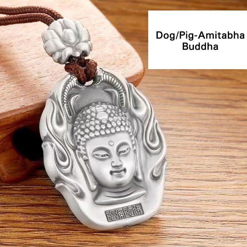 Buddha Stones Chiński Zodiak Natal Budda Om Mani Padme Hum Lotus Współczucie Naszyjnik Wisiorek - Pies/Świnia-Amitabha Budda - image 19