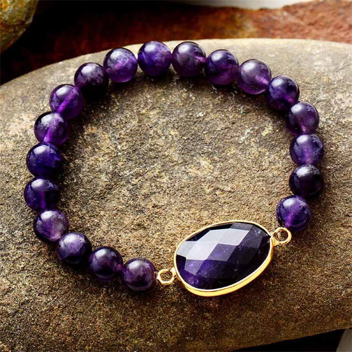 Bransoletka Buddha Stones Naturalny Ametyst Kryształ Balance Wzór Marquise