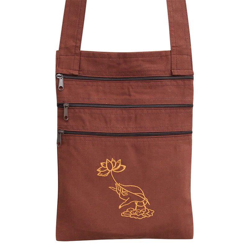 Spiritual Mind Practice Lotus Haftowana bawełniana torba na ramię Torba typu crossbody