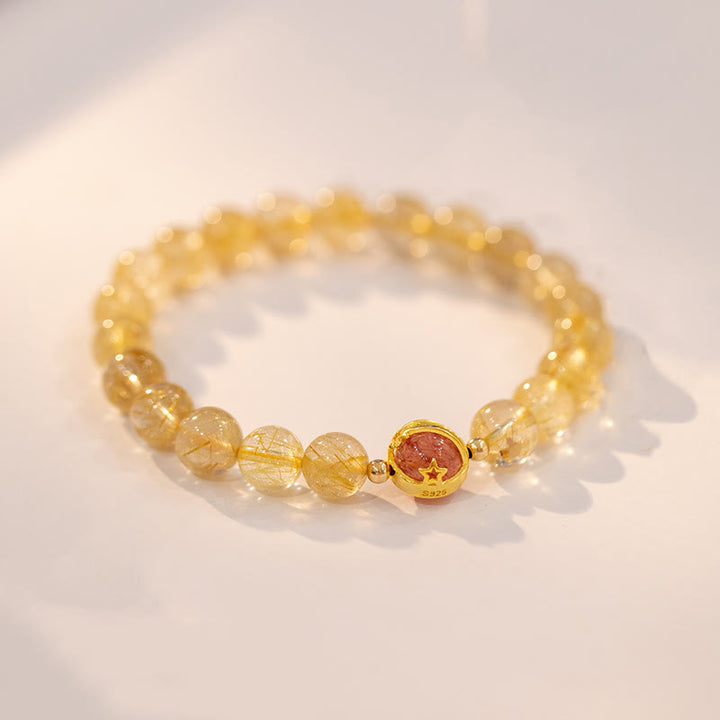 Bransoletka ochronna Buddha Stones Golden Rutilated Quartz i truskawkowy kwarc Star