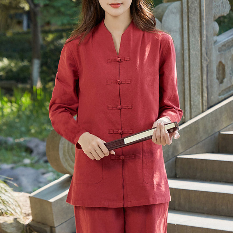 Buddha Stones Duchowa Praktyka Zen Joga Medytacja Modlitwa Jednolita Bawełna Lniana Odzież Damska Zestaw - Czerwony - US18, UK/AU22, EU50 (6XL) - image 11