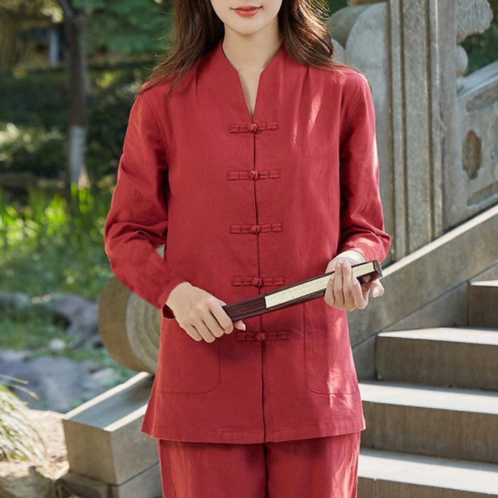 Buddha Stones Duchowa Praktyka Zen Joga Medytacja Modlitwa Jednolita Bawełna Lniana Odzież Damska Zestaw - Czerwony - US18, UK/AU22, EU50 (6XL) - image 11