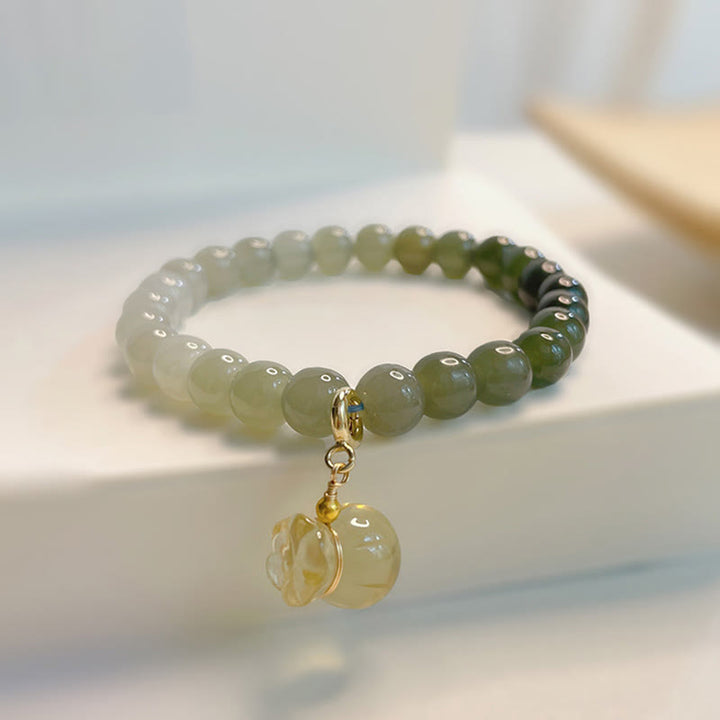 Buddha Stones Naturalny Hetian Jade Woreczek Pieniędzy Charm Bead Bransoletka Dobrobytu