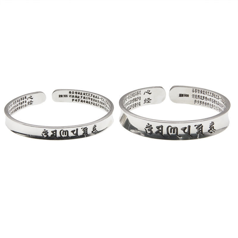Buddha Stones 999 Srebro Sterlingowe Om Mani Padme Hum Heart Sutra Miłość Pokój Bransoletka Bangle