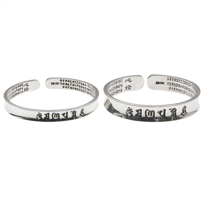 Buddha Stones 999 Srebro Sterlingowe Om Mani Padme Hum Heart Sutra Miłość Pokój Bransoletka Bangle