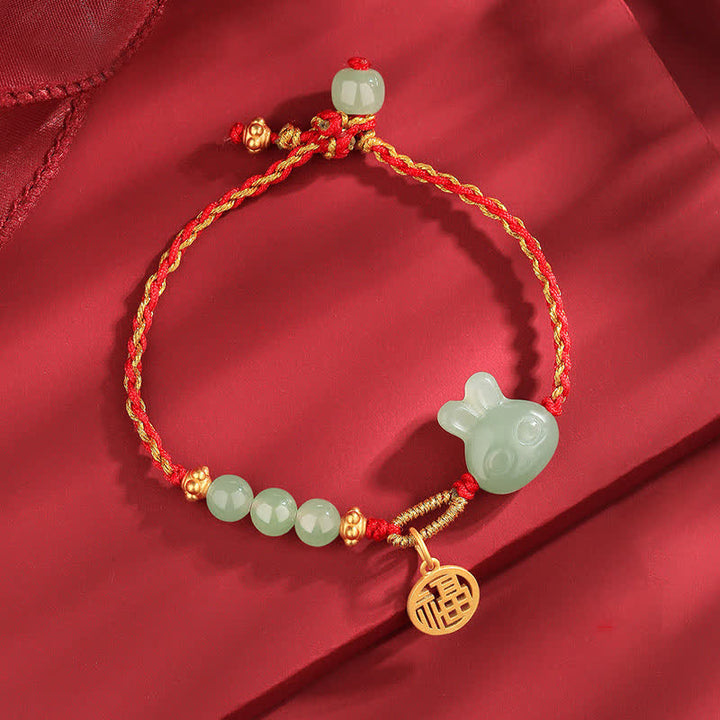 Buddha Stones 925 Srebro Sterling Rok Królika Hetian Jade Szczęście Powodzenia Bransoletka z Czerwonego Sznurka